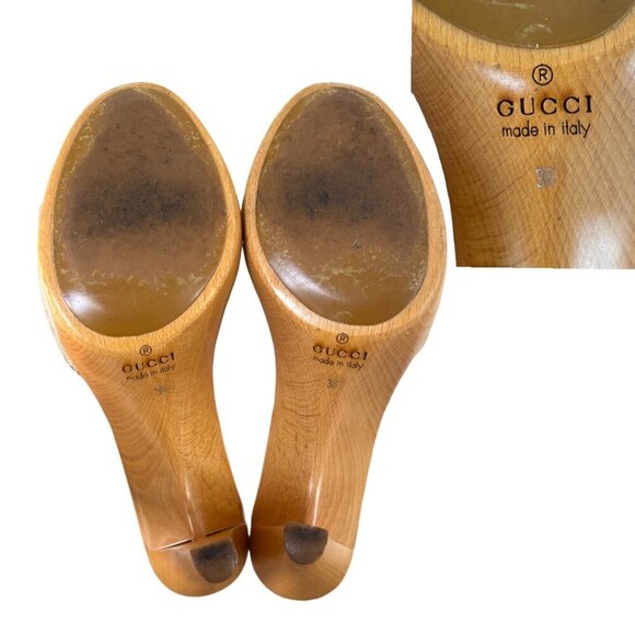 90'S Y2K AUTHENTIC GUCCI NUDE LOGO MONOGRAM SANDALS SLIDES HEELS US 6 EUC - Picture 7 of 7